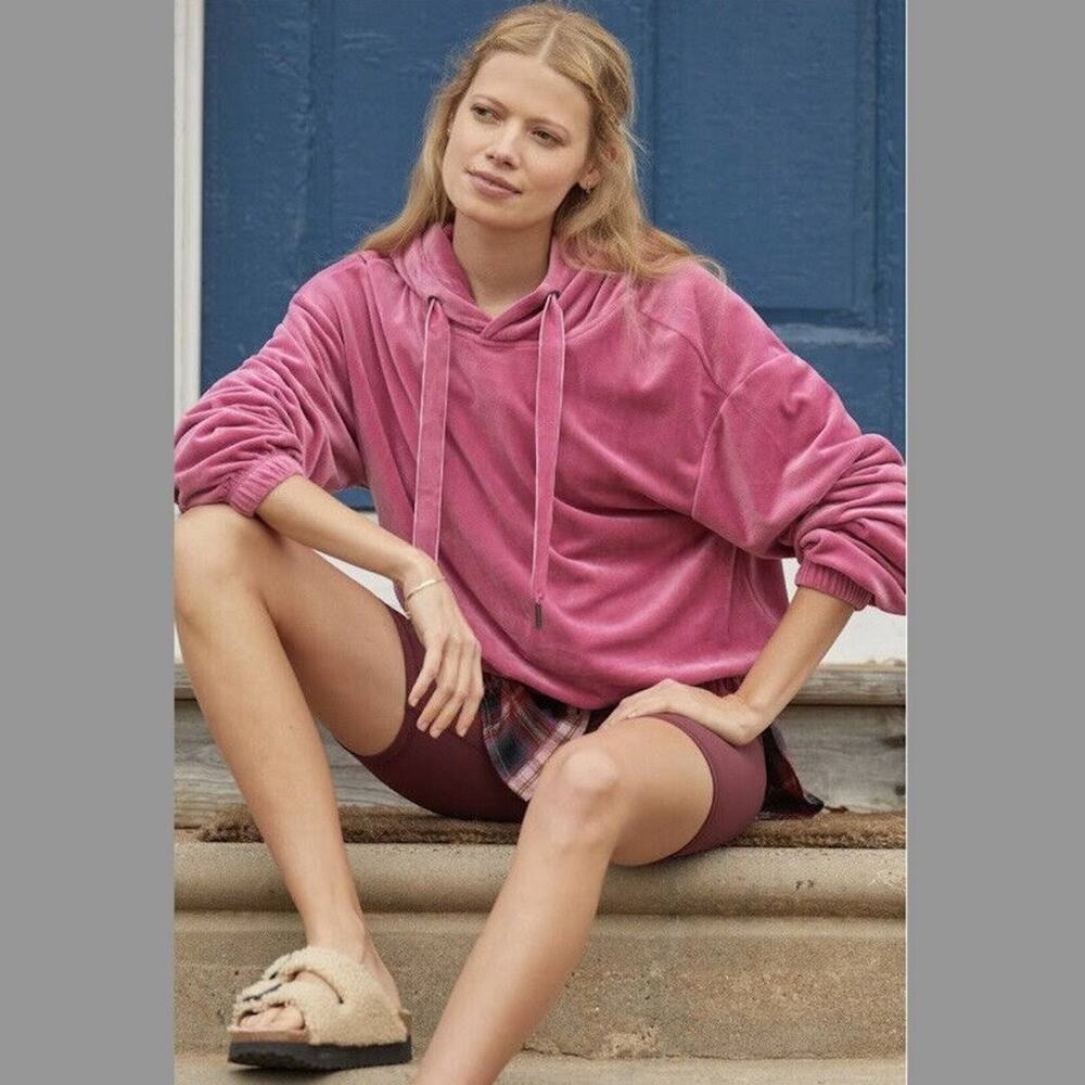 Anthropologie Daily Practice Pink Velour Hoodie Medium